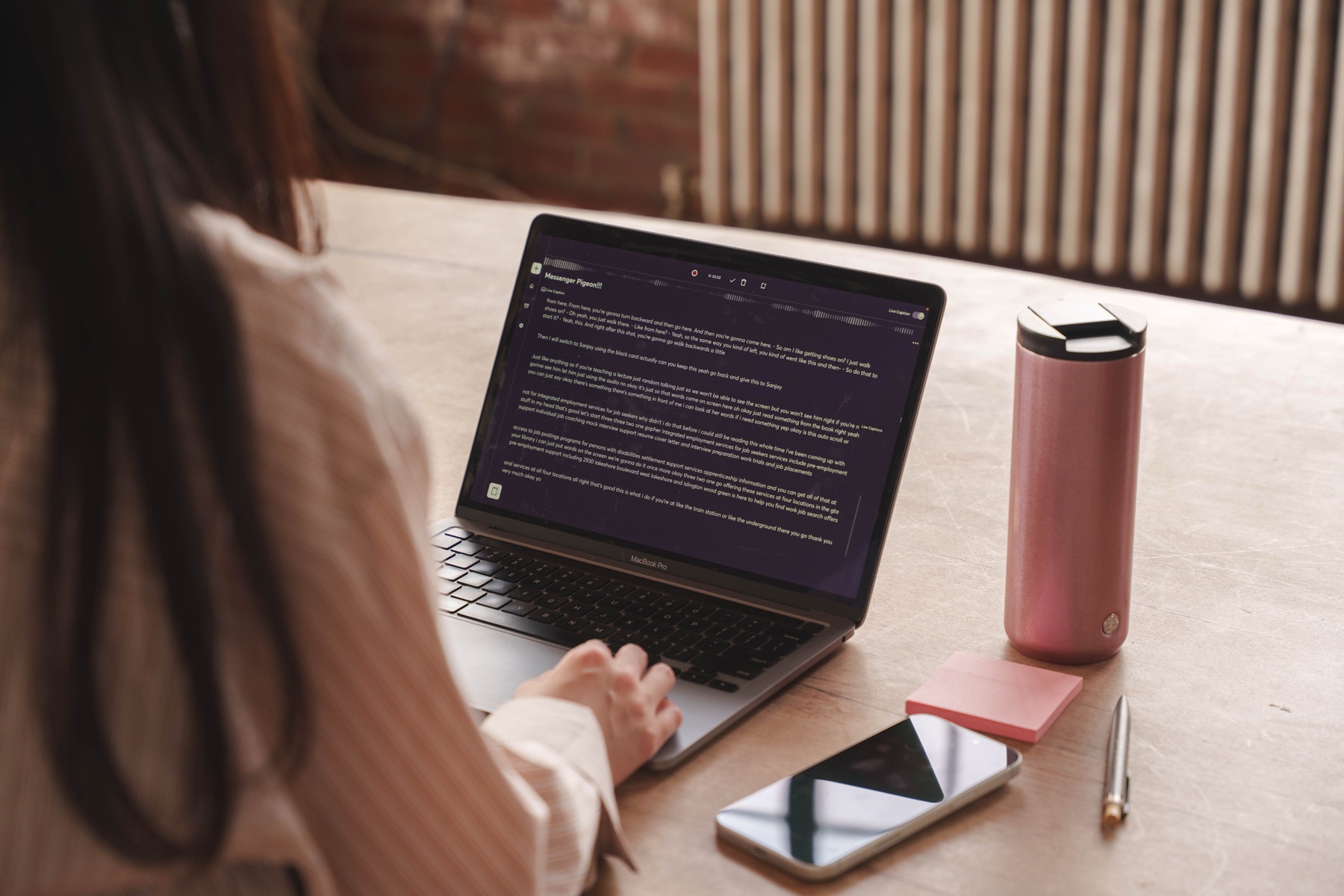 Messenger Pigeon running on a Mac, showing AI-generated lecture notes