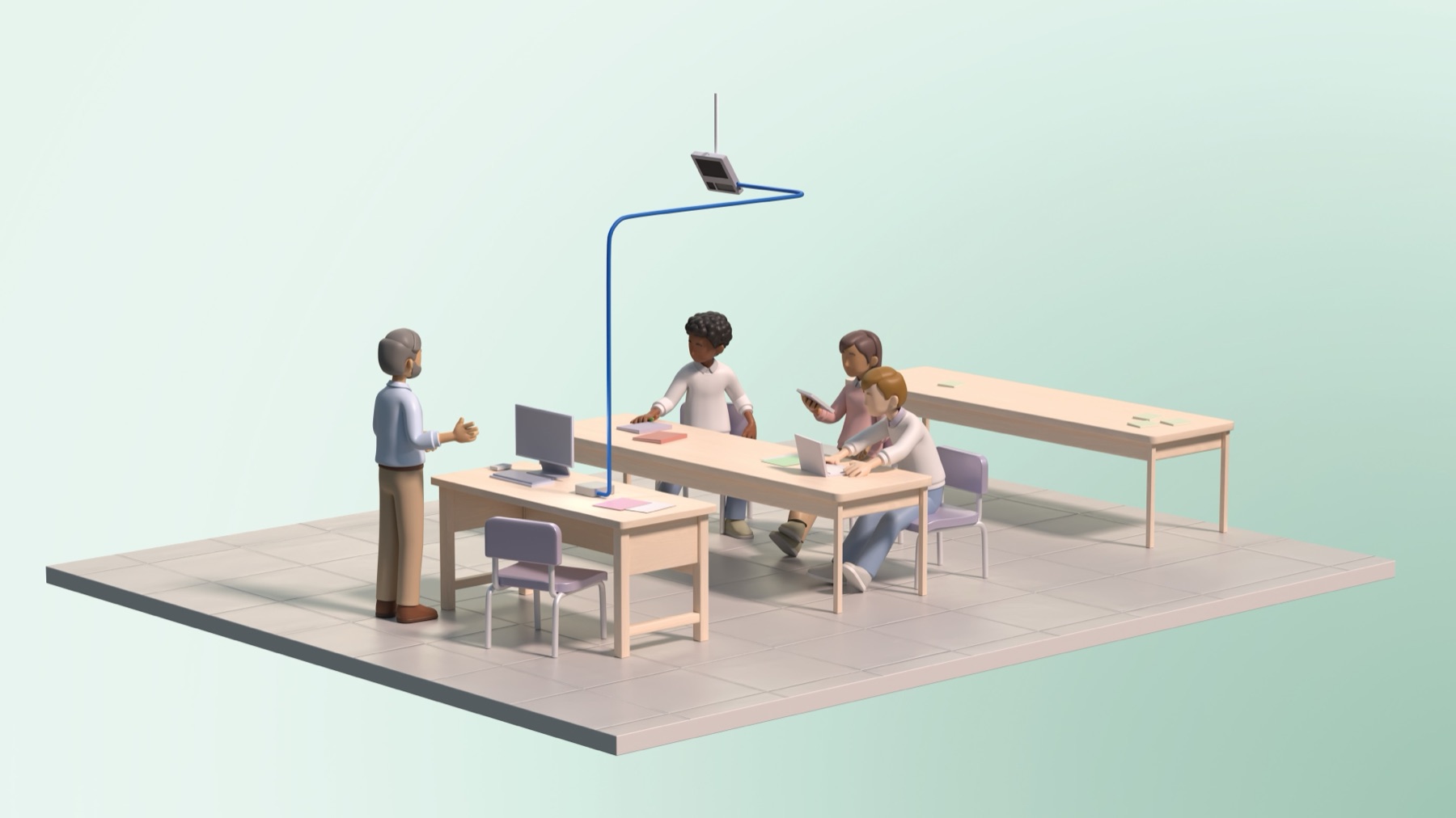 A Podium-equipped classroom with on-device accessibility hardware